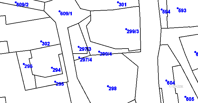 Parcela st. 299/4 v KÚ Bludov, Katastrální mapa