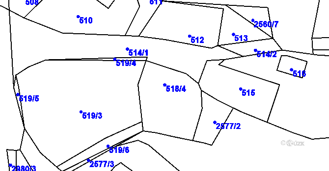 Parcela st. 518/4 v KÚ Bludov, Katastrální mapa