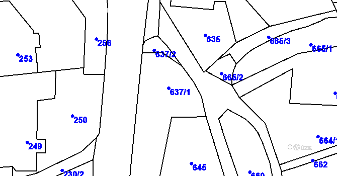 Parcela st. 637/1 v KÚ Bludov, Katastrální mapa