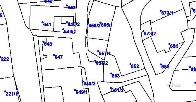 Parcela st. 657/1 v KÚ Bludov, Katastrální mapa