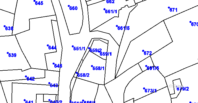Parcela st. 659/1 v KÚ Bludov, Katastrální mapa