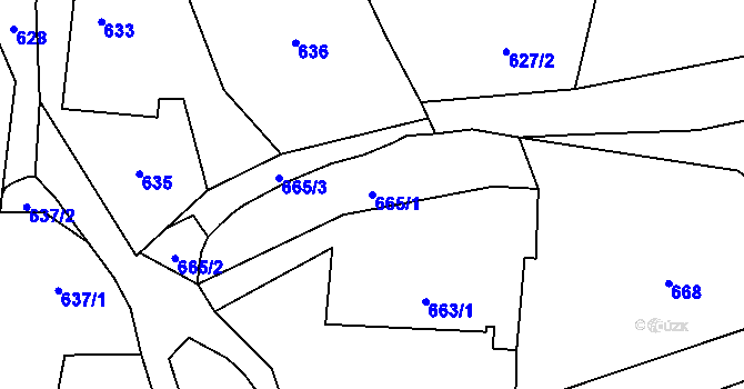 Parcela st. 665/1 v KÚ Bludov, Katastrální mapa
