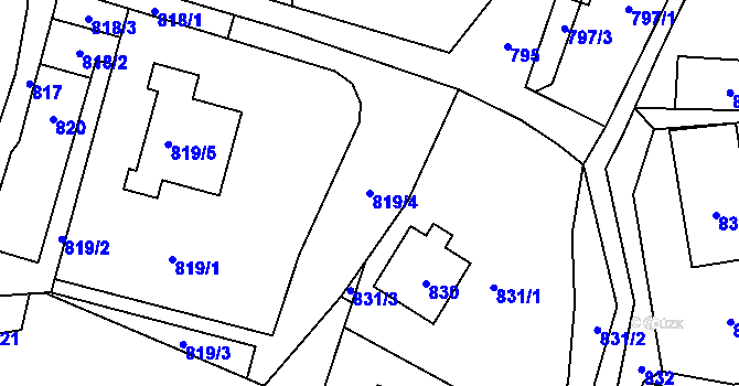 Parcela st. 819/4 v KÚ Bludov, Katastrální mapa