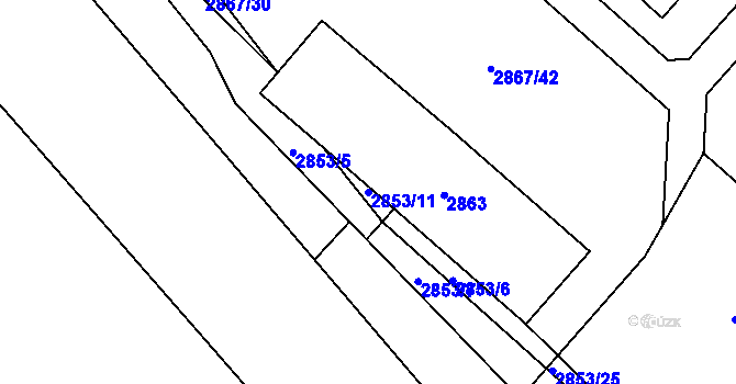 Parcela st. 2853/11 v KÚ Bludov, Katastrální mapa
