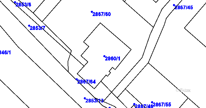 Parcela st. 2860/1 v KÚ Bludov, Katastrální mapa