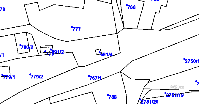 Parcela st. 691/4 v KÚ Bludov, Katastrální mapa