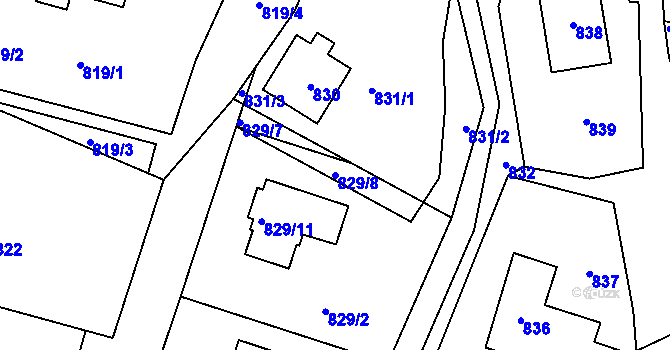 Parcela st. 829/8 v KÚ Bludov, Katastrální mapa