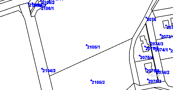 Parcela st. 2105/1 v KÚ Bludov, Katastrální mapa