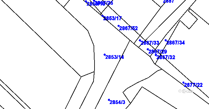 Parcela st. 2853/14 v KÚ Bludov, Katastrální mapa