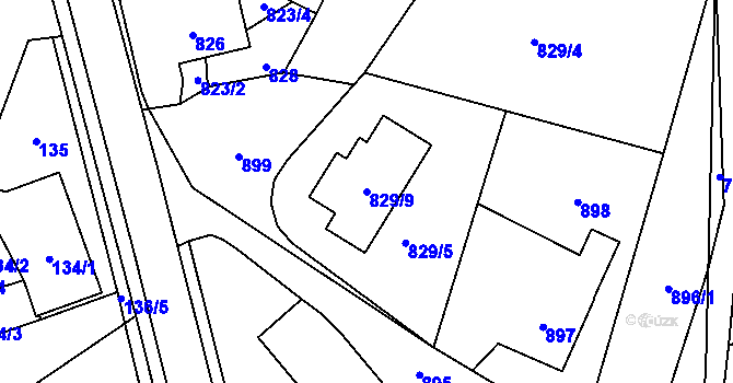 Parcela st. 829/9 v KÚ Bludov, Katastrální mapa