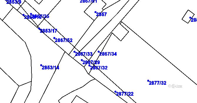 Parcela st. 2867/34 v KÚ Bludov, Katastrální mapa