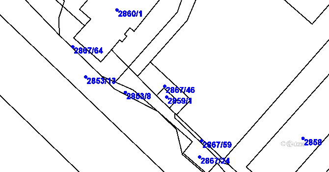 Parcela st. 2867/46 v KÚ Bludov, Katastrální mapa
