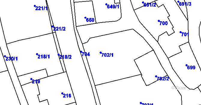 Parcela st. 702/1 v KÚ Bludov, Katastrální mapa