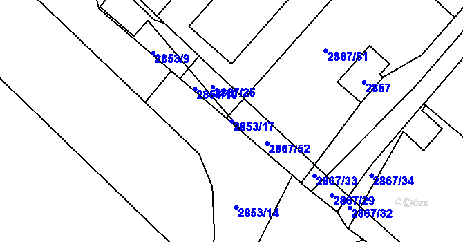 Parcela st. 2853/17 v KÚ Bludov, Katastrální mapa