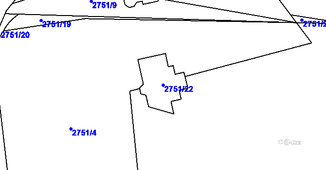 Parcela st. 2751/22 v KÚ Bludov, Katastrální mapa