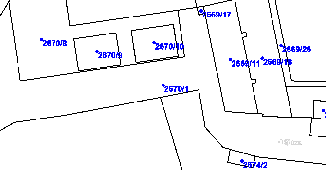 Parcela st. 2670/1 v KÚ Bludov, Katastrální mapa
