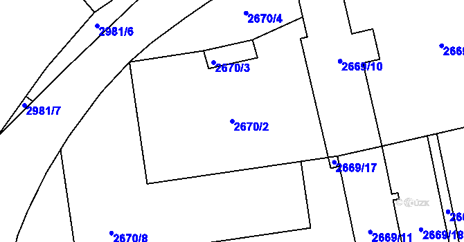 Parcela st. 2670/2 v KÚ Bludov, Katastrální mapa