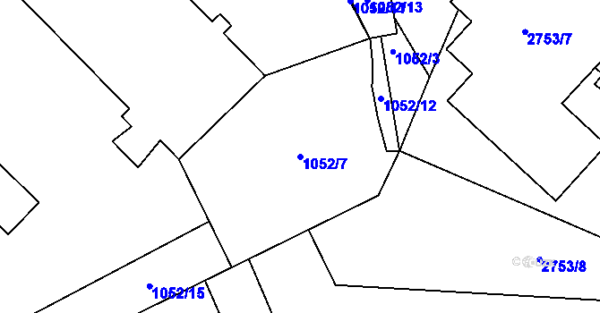 Parcela st. 1052/7 v KÚ Bludov, Katastrální mapa