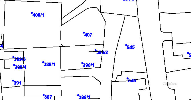 Parcela st. 390/2 v KÚ Bludov, Katastrální mapa