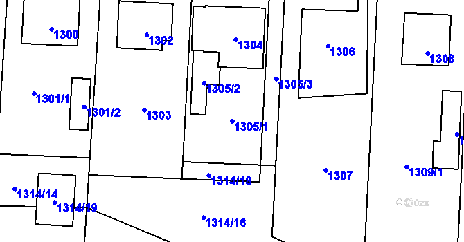 Parcela st. 1305/1 v KÚ Bludov, Katastrální mapa