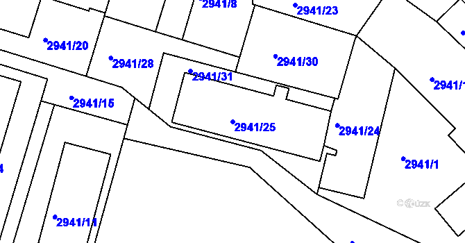 Parcela st. 2941/25 v KÚ Bludov, Katastrální mapa