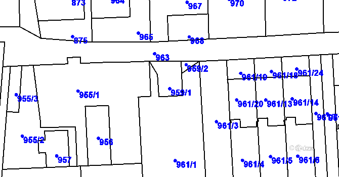 Parcela st. 959/1 v KÚ Bludov, Katastrální mapa