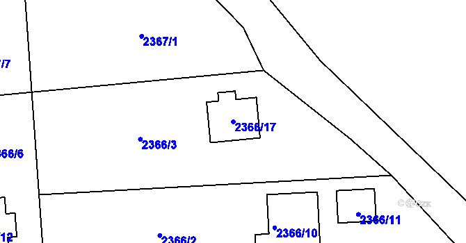 Parcela st. 2366/17 v KÚ Bludov, Katastrální mapa