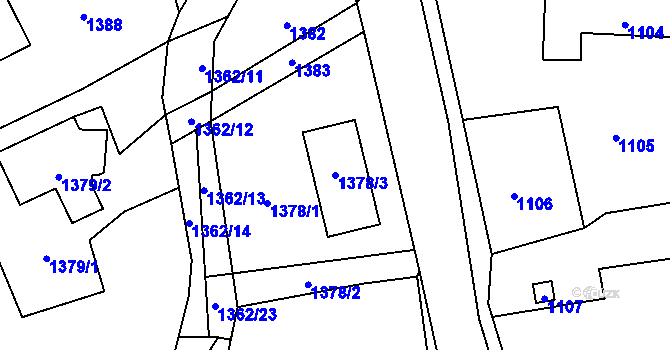 Parcela st. 1378/3 v KÚ Bludov, Katastrální mapa