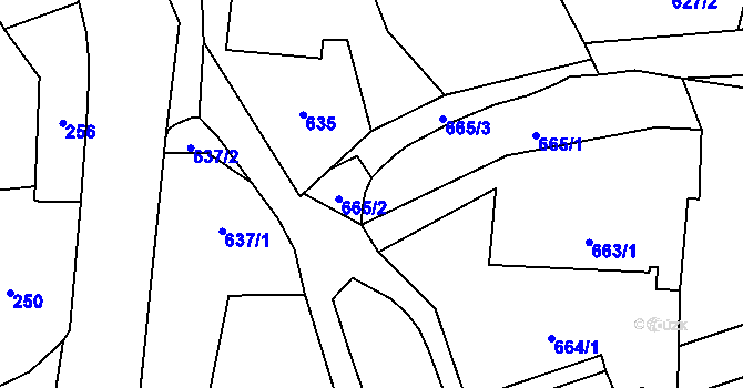 Parcela st. 665/4 v KÚ Bludov, Katastrální mapa