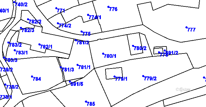 Parcela st. 780/1 v KÚ Bludov, Katastrální mapa