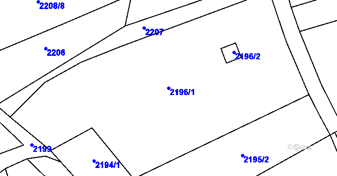 Parcela st. 2196/1 v KÚ Bludov, Katastrální mapa
