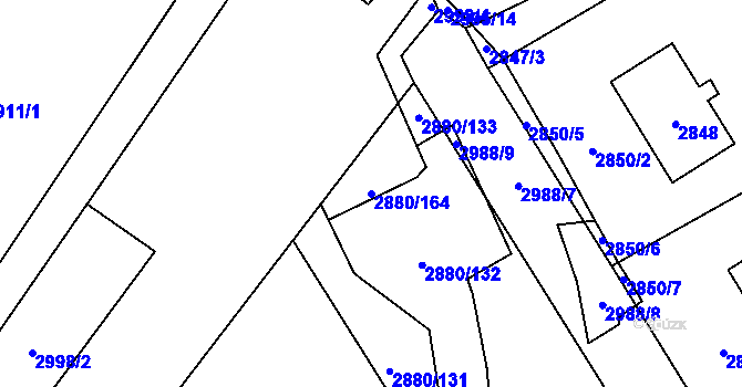 Parcela st. 2880/164 v KÚ Bludov, Katastrální mapa