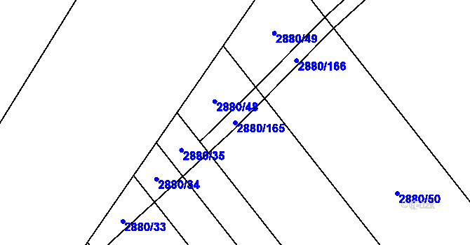 Parcela st. 2880/165 v KÚ Bludov, Katastrální mapa
