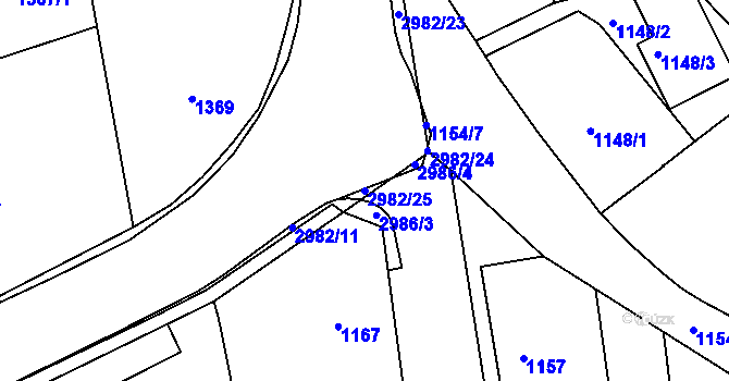 Parcela st. 2982/25 v KÚ Bludov, Katastrální mapa