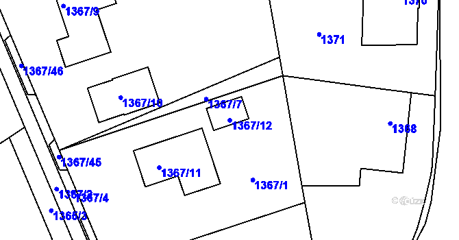 Parcela st. 1367/12 v KÚ Bludov, Katastrální mapa
