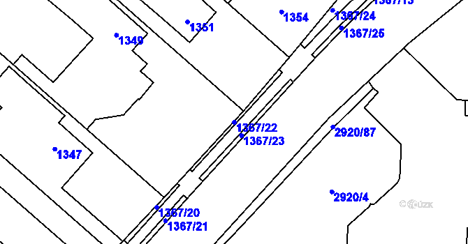 Parcela st. 1367/22 v KÚ Bludov, Katastrální mapa