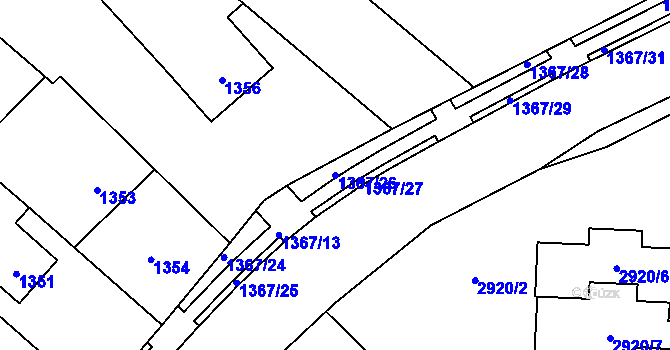 Parcela st. 1367/26 v KÚ Bludov, Katastrální mapa
