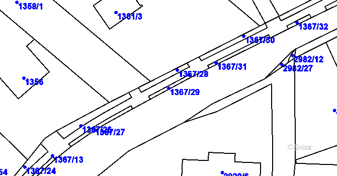Parcela st. 1367/29 v KÚ Bludov, Katastrální mapa