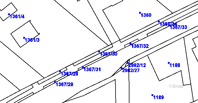 Parcela st. 1367/30 v KÚ Bludov, Katastrální mapa