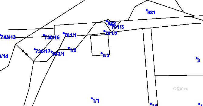 Parcela st. 1/3 v KÚ Bludovice u Nového Jičína, Katastrální mapa