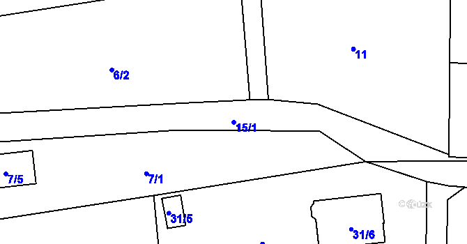 Parcela st. 15/1 v KÚ Bludovice u Nového Jičína, Katastrální mapa