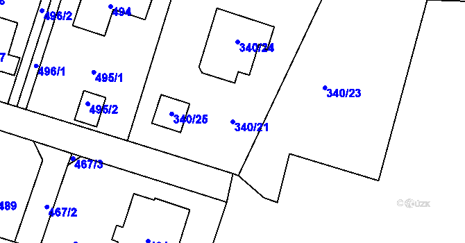 Parcela st. 340/21 v KÚ Bludovice u Nového Jičína, Katastrální mapa