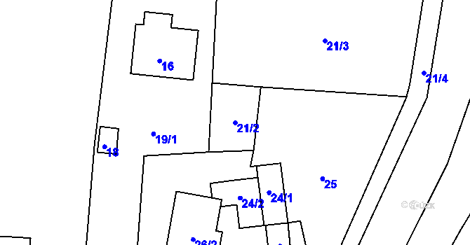Parcela st. 21/2 v KÚ Bludovice u Nového Jičína, Katastrální mapa
