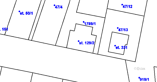 Parcela st. 129/2 v KÚ Bobnice, Katastrální mapa