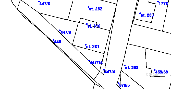Parcela st. 281 v KÚ Bobnice, Katastrální mapa