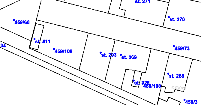 Parcela st. 293 v KÚ Bobnice, Katastrální mapa