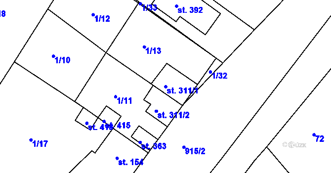 Parcela st. 311/1 v KÚ Bobnice, Katastrální mapa