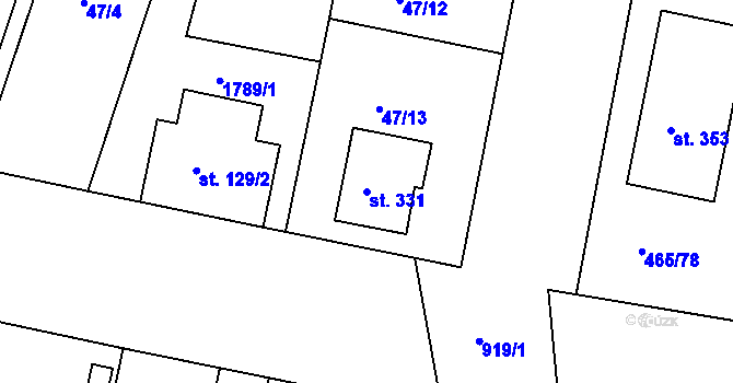Parcela st. 331 v KÚ Bobnice, Katastrální mapa