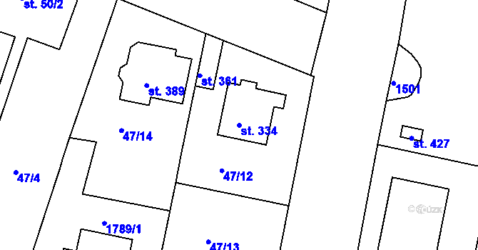 Parcela st. 334 v KÚ Bobnice, Katastrální mapa