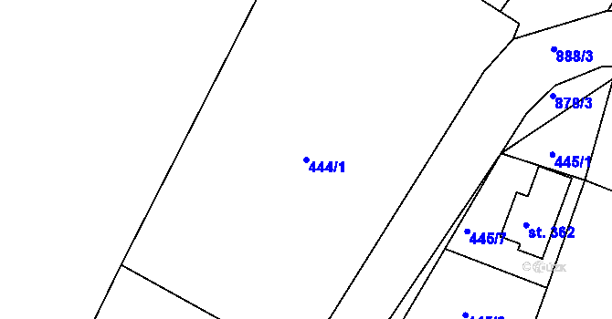 Parcela st. 444/1 v KÚ Bobnice, Katastrální mapa